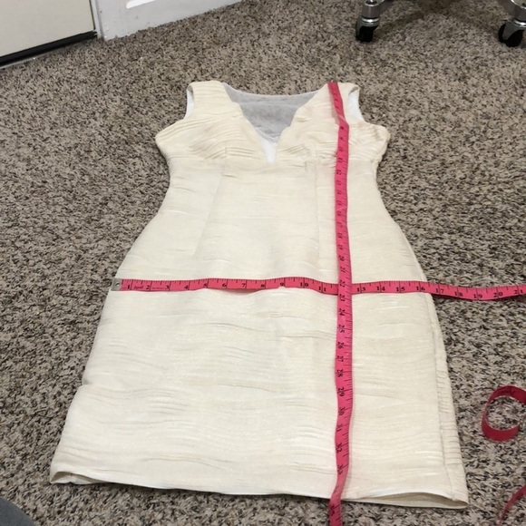 Hailey by Adrianna Papell Dress Size 2 Ivory Gold Mesh Plunge V-Neck Mini - Picture 9 of 9